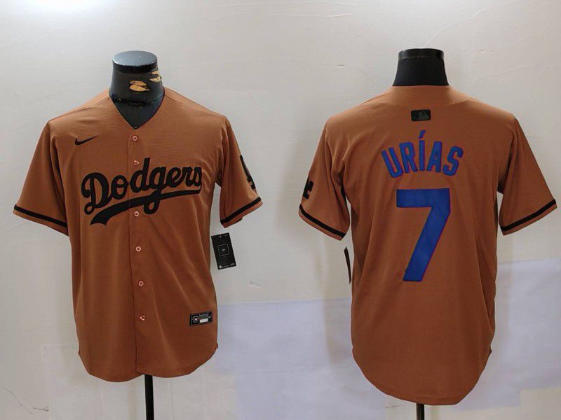 Men Los Angeles Dodgers #7 Urias army green joint name 2024 Nike MLB Jersey style 2